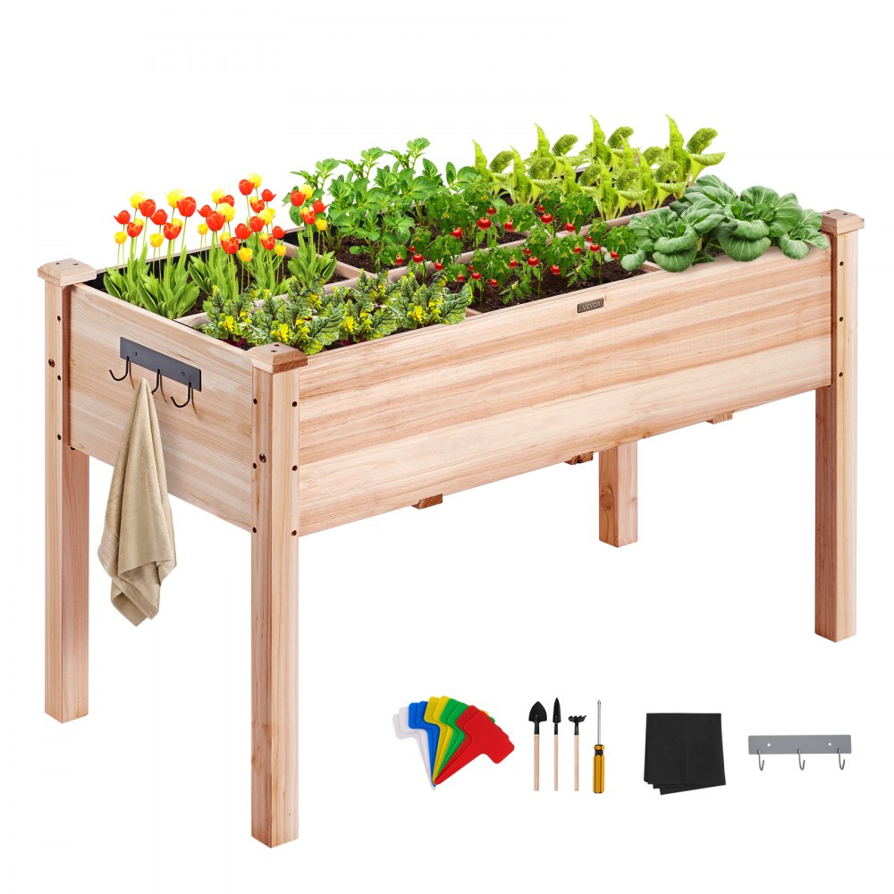 VEVOR Raised Garden Bed, 3.9 x 1.9 x 2.5 ft Wooden Planter Box, Elevated Outdoor Planting Boxes with Legs, for Growing