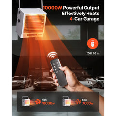 VEVOR Electric Garage Heater, 10000-Watt with Remote Control & 10 Hour Timer & Overheat Protection Wall/Ceiling Mounted
