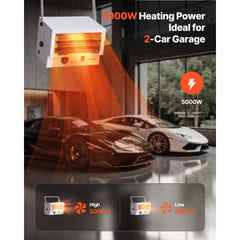 VEVOR Electric Garage Heater, 5000-Watt (2500/5000W) Ceiling Mounted Shop Heater, 2 Settings & Overheat Protection &