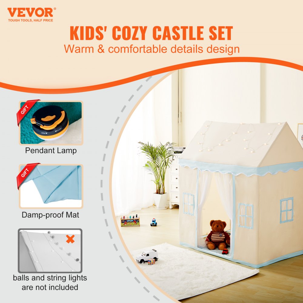 VEVOR Kids Play Tent, Kids Tent for Kids 1-5 Years Old, Toddler Tent with Mat and Tent Lamp, Tent for Kids with Windows