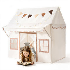 VEVOR Kids Play Tent with Eave 2 in 1 Toddler Tent with Padded Mat Beige, for Girls Boys Play, Indoor & Outdoor Large