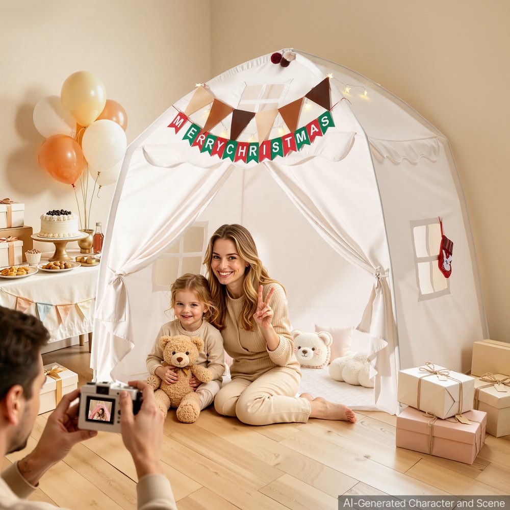VEVOR Kids Play Tent Fiberglass Frame Playhouse for Kids Padded Mat Beige, for Toddlers Girls Boys, Indoor & Outdoor