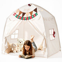 VEVOR Kids Play Tent Fiberglass Frame Playhouse for Kids Padded Mat Beige, for Toddlers Girls Boys, Indoor & Outdoor