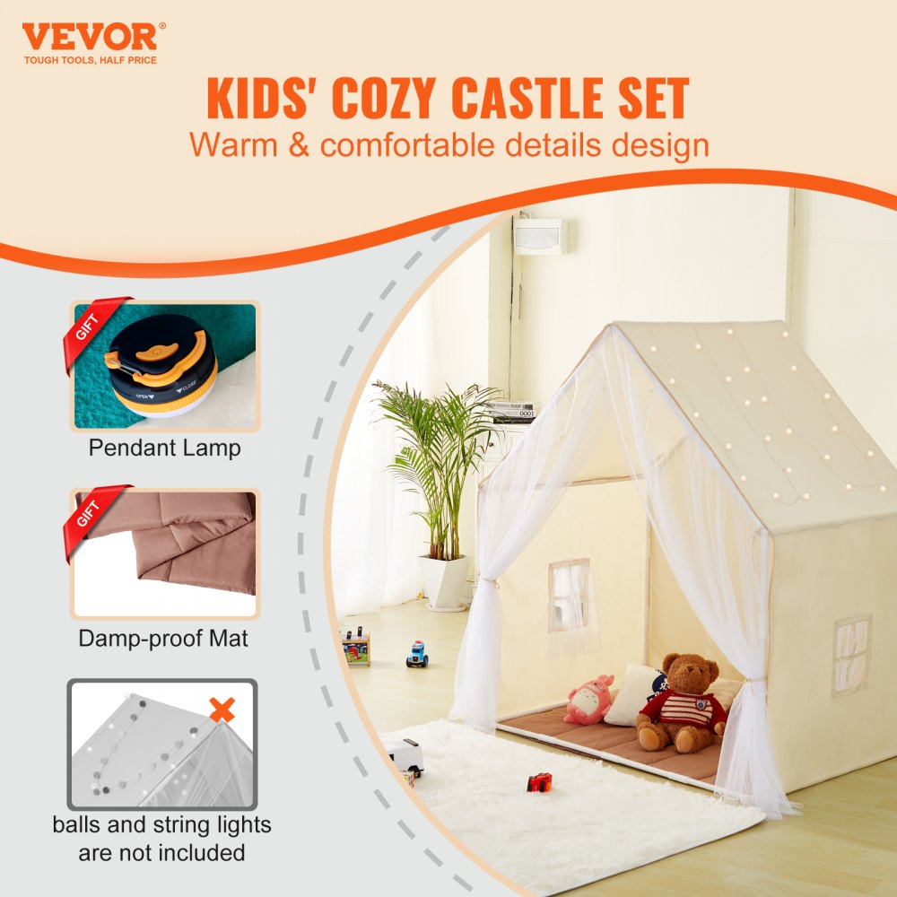 VEVOR Kids Play Tent, Kids Tent for Kids 1-5 Years Old, Toddler Tent with Mat and Tent Lamp, Tent for Kids with Windows
