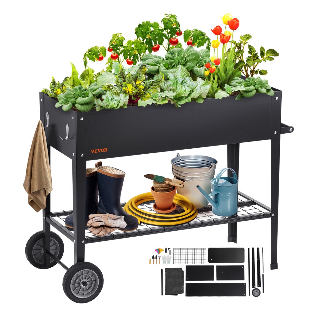 VEVOR Raised Garden Bed, 42.5 x 19.5 x 31.5 inch Galvanized Metal Planter Box, Elevated Outdoor Planting Boxes with