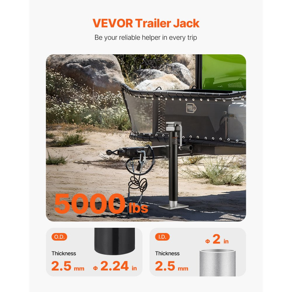 VEVOR Trailer Jack, 5000 lbs Dynamic Load Capacity, Weld-on Pipe-Mount Swivel Trailer Jack with Ergonomic Handle