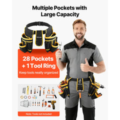 VEVOR Tool Belt, Magnetic Tool Pouch for Men, 28 Pockets Heavy Duty Adjustable Utility Belt Detachable Work Bag for