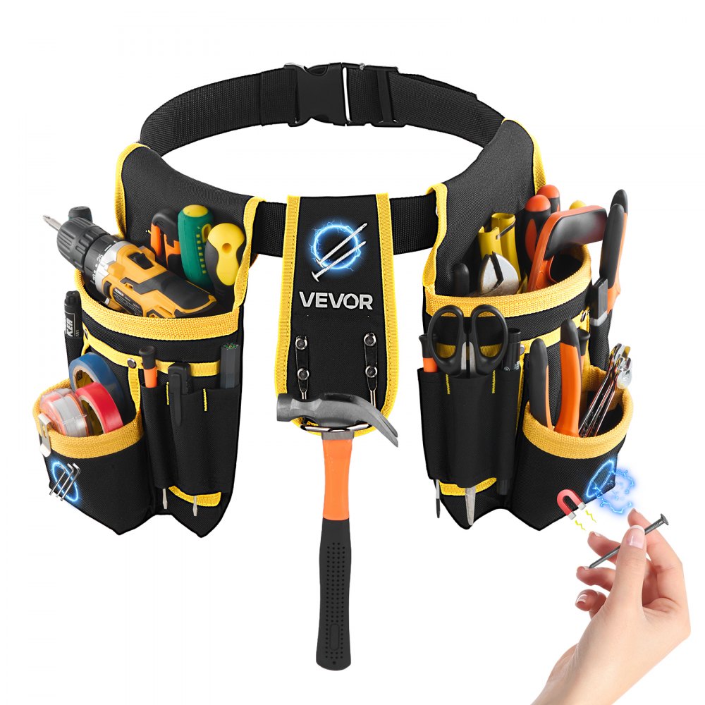 VEVOR Tool Belt, Magnetic Tool Pouch for Men, 28 Pockets Heavy Duty Adjustable Utility Belt Detachable Work Bag for