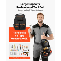 VEVOR Tool Pouch with Belt, 14 Pockets Professional Tool Belt Pouch for Men, Heavy Duty Detachable Adjustable Utility