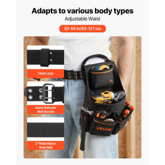 VEVOR Tool Pouch with Belt, 14 Pockets Professional Tool Belt Pouch for Men, Heavy Duty Detachable Adjustable Utility