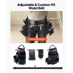 VEVOR Tool Belt, 18 Pockets Professional Tool Pouch for Men, Heavy Duty Adjustable Utility Belt Detachable Work Bag for