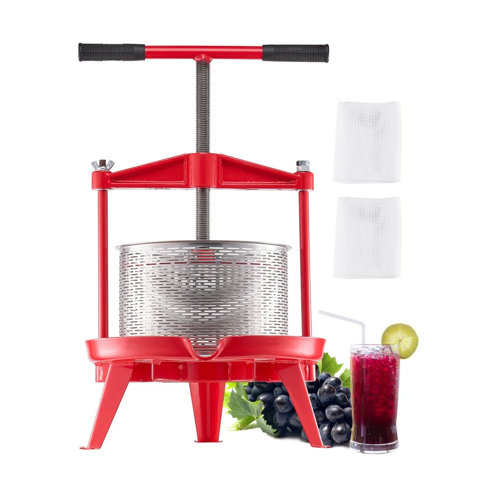 VEVOR 2.38 Gal/9L Fruit Wine Press, Stainless Steel Basket with Cross-beam and Triangular Structure, Manual Juice