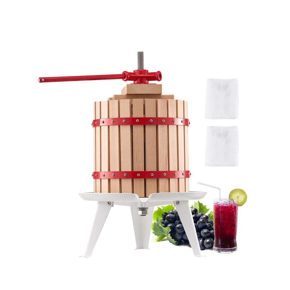 VEVOR 3.2 Gal/12L Fruit Wine Press, Solid Wood Basket with 8 Blocks, Heavy Duty Manual Juice Maker, Cider Apple Grape