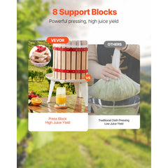VEVOR 4.75 Gal/18L Fruit Wine Press, Solid Wood Basket with 8 Blocks, Heavy Duty Manual Juice Maker, Cider Apple Grape