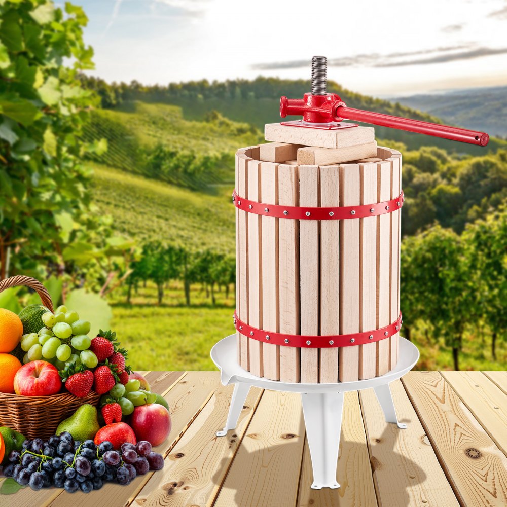 VEVOR 4.75 Gal/18L Fruit Wine Press, Solid Wood Basket with 8 Blocks, Heavy Duty Manual Juice Maker, Cider Apple Grape