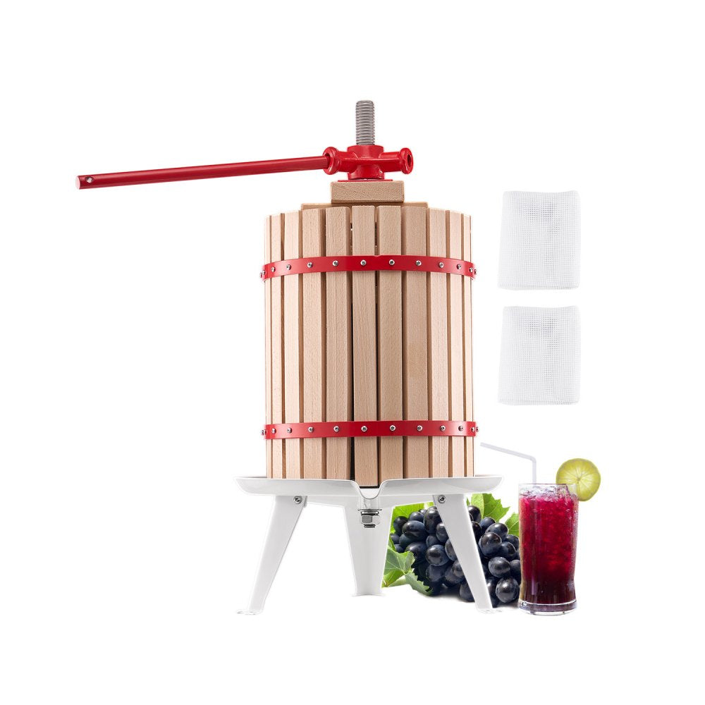 VEVOR 4.75 Gal/18L Fruit Wine Press, Solid Wood Basket with 8 Blocks, Heavy Duty Manual Juice Maker, Cider Apple Grape