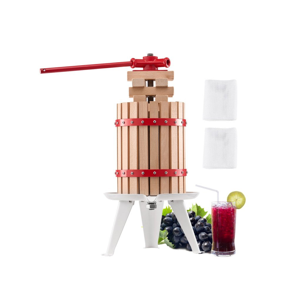 VEVOR 1.6 Gal/6L Fruit Wine Press, Solid Wood Basket with 8 Blocks, Heavy Duty Manual Juice Maker, Cider Apple Grape
