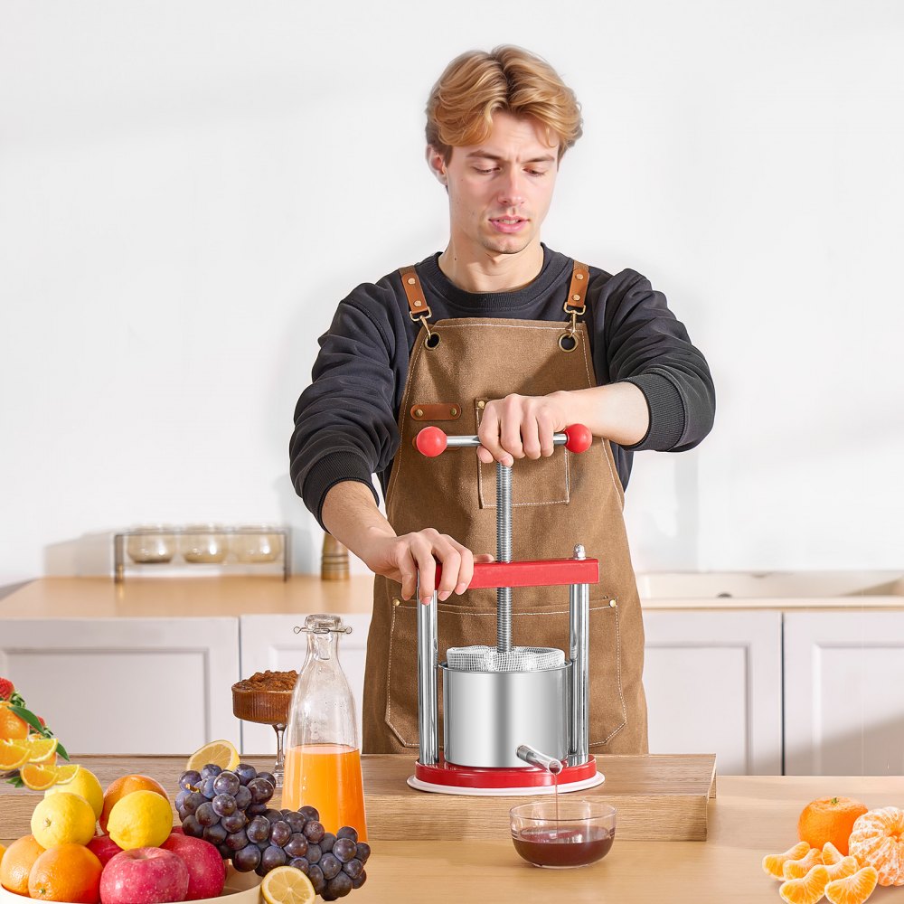 VEVOR 0.44 Gal/1.65L Fruit Wine Press, 2 Stainless Steel Barrels, Manual Juice Maker, Cider Apple Grape Tincture Honey