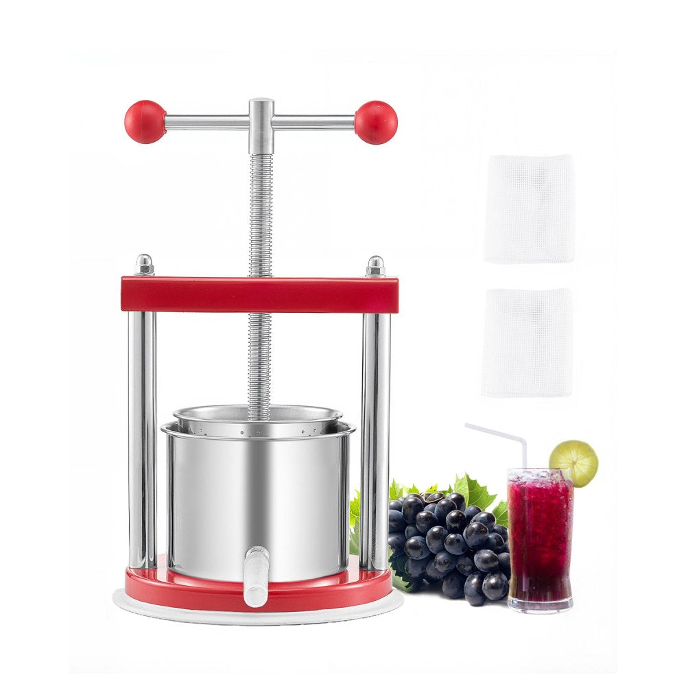 VEVOR 0.44 Gal/1.65L Fruit Wine Press, 2 Stainless Steel Barrels, Manual Juice Maker, Cider Apple Grape Tincture Honey
