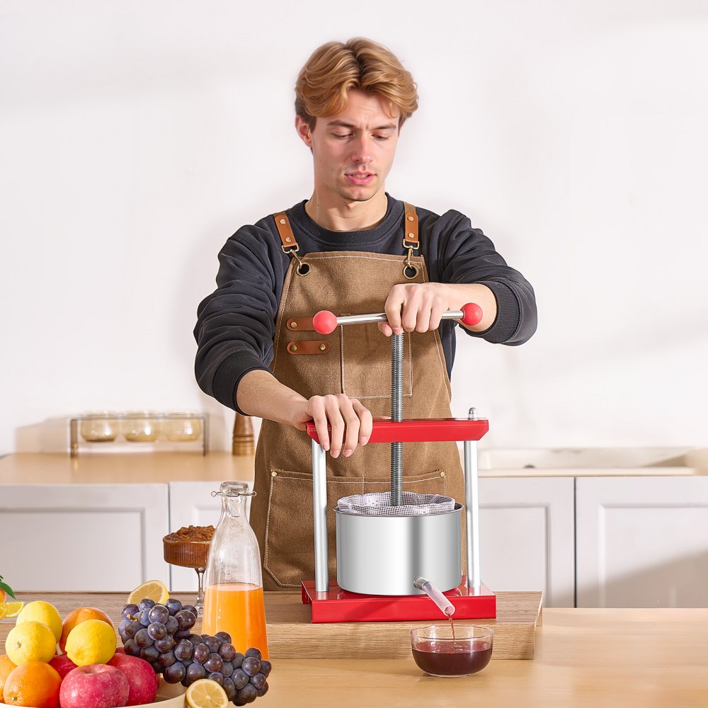 VEVOR 0.8 Gal/3L Fruit Wine Press, 2 Stainless Steel Barrels, Manual Juice Maker, Cider Apple Grape Tincture Honey