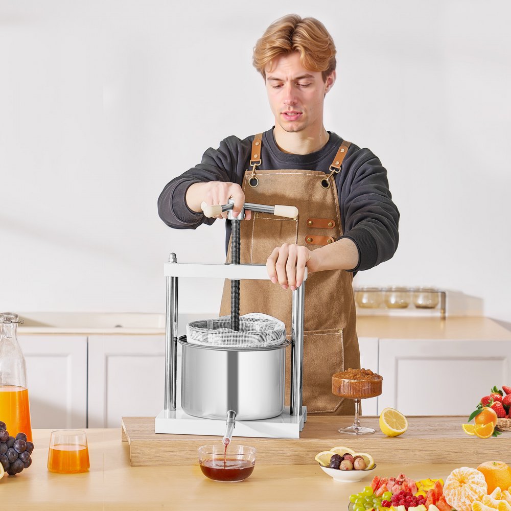 VEVOR 1.45 Gal/5L Fruit Wine Press, 2 Stainless Steel Barrels, Manual Juice Maker, Cider Apple Grape Tincture Honey