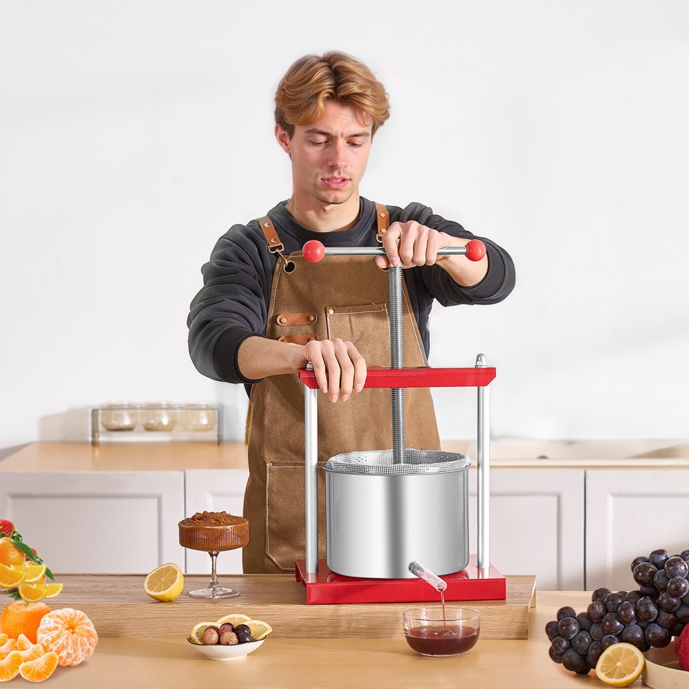 VEVOR 1.6 Gal/6L Fruit Wine Press, 2 Stainless Steel Barrels, Manual Juice Maker, Cider Apple Grape Tincture Honey
