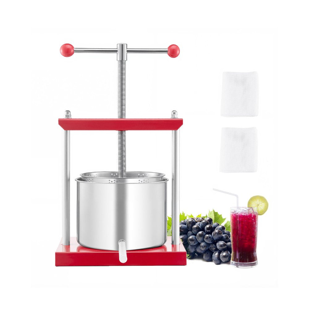 VEVOR 1.6 Gal/6L Fruit Wine Press, 2 Stainless Steel Barrels, Manual Juice Maker, Cider Apple Grape Tincture Honey