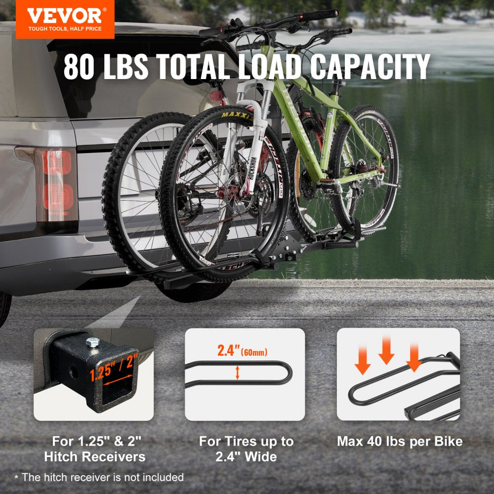 VEVOR Hitch Mount Bike Rack, 2-Bike Platform Style, 80 LBS Max Capacity Bike Rack Hitch for 1.25-/2-inch Receiver