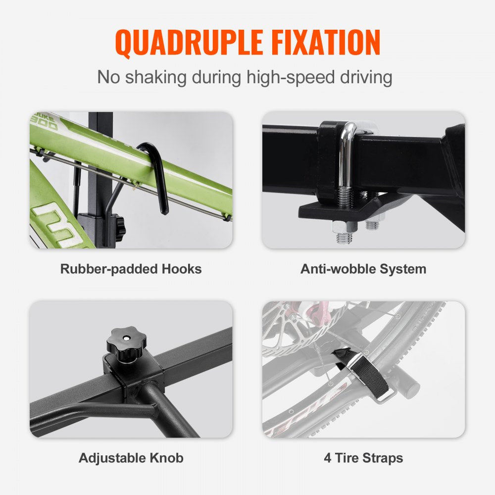 VEVOR Hitch Mount Bike Rack, 2-Bike Platform Style, 80 LBS Max Capacity Bike Rack Hitch for 1.25-/2-inch Receiver