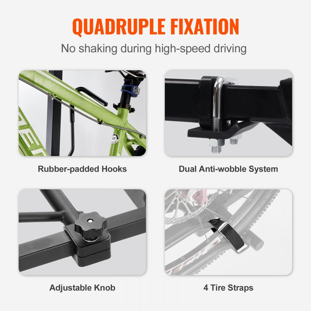 VEVOR Hitch Mount Bike Rack, 2-Bike Platform Style, 160 LBS Max Capacity Bike Rack Hitch for 2-inch Receiver, Titling