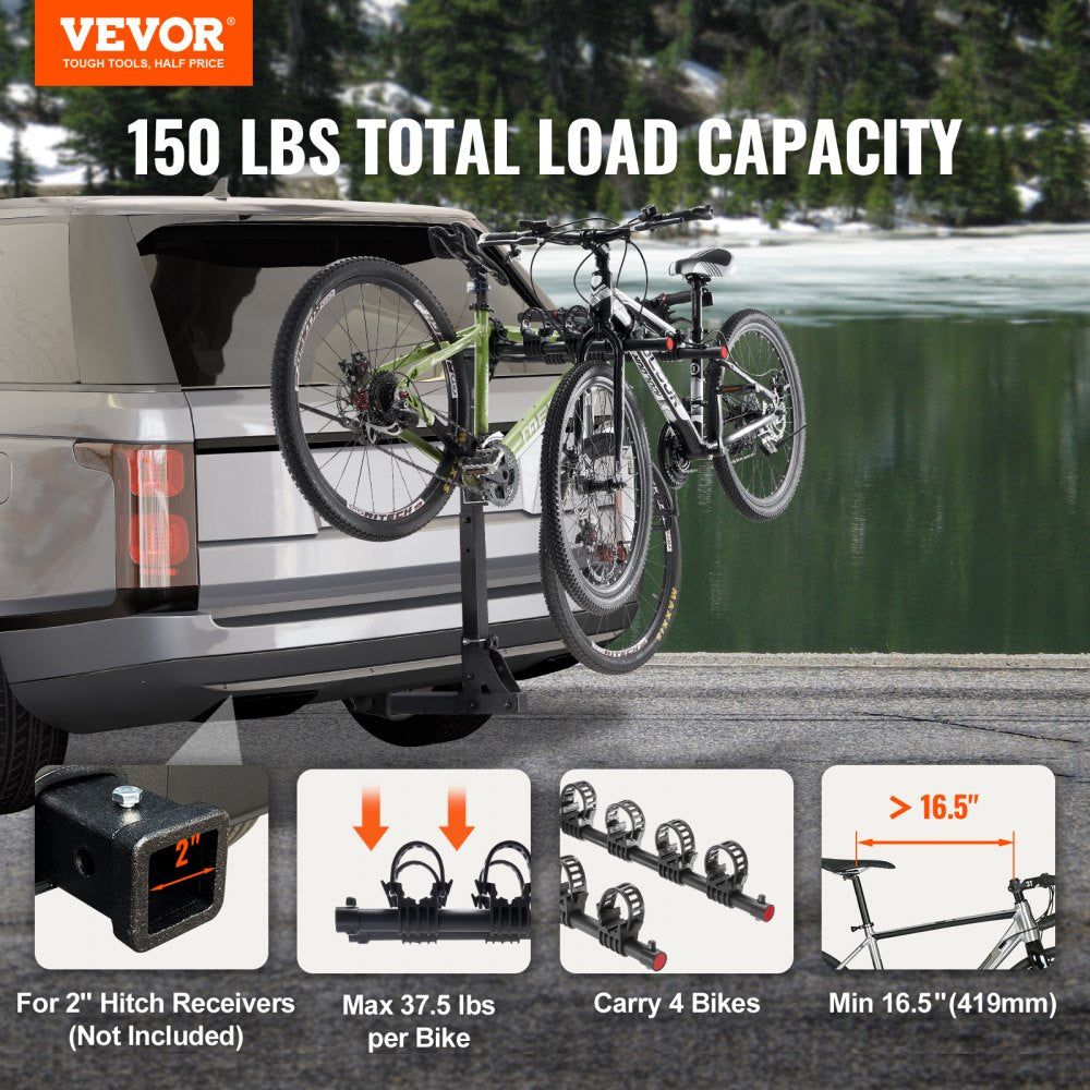 VEVOR Hitch Mount Bike Rack, 4-Bike Carrier Rack, 150 LBS Capacity Bike Rack Hitch for 2-inch Receiver, Titling and