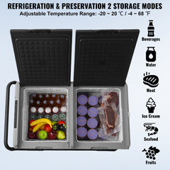 VEVOR Car Refrigerator, 12 Volt Car Refrigerator Fridge, 115 L Dual Zone Portable Freezer with Wheels and Handle