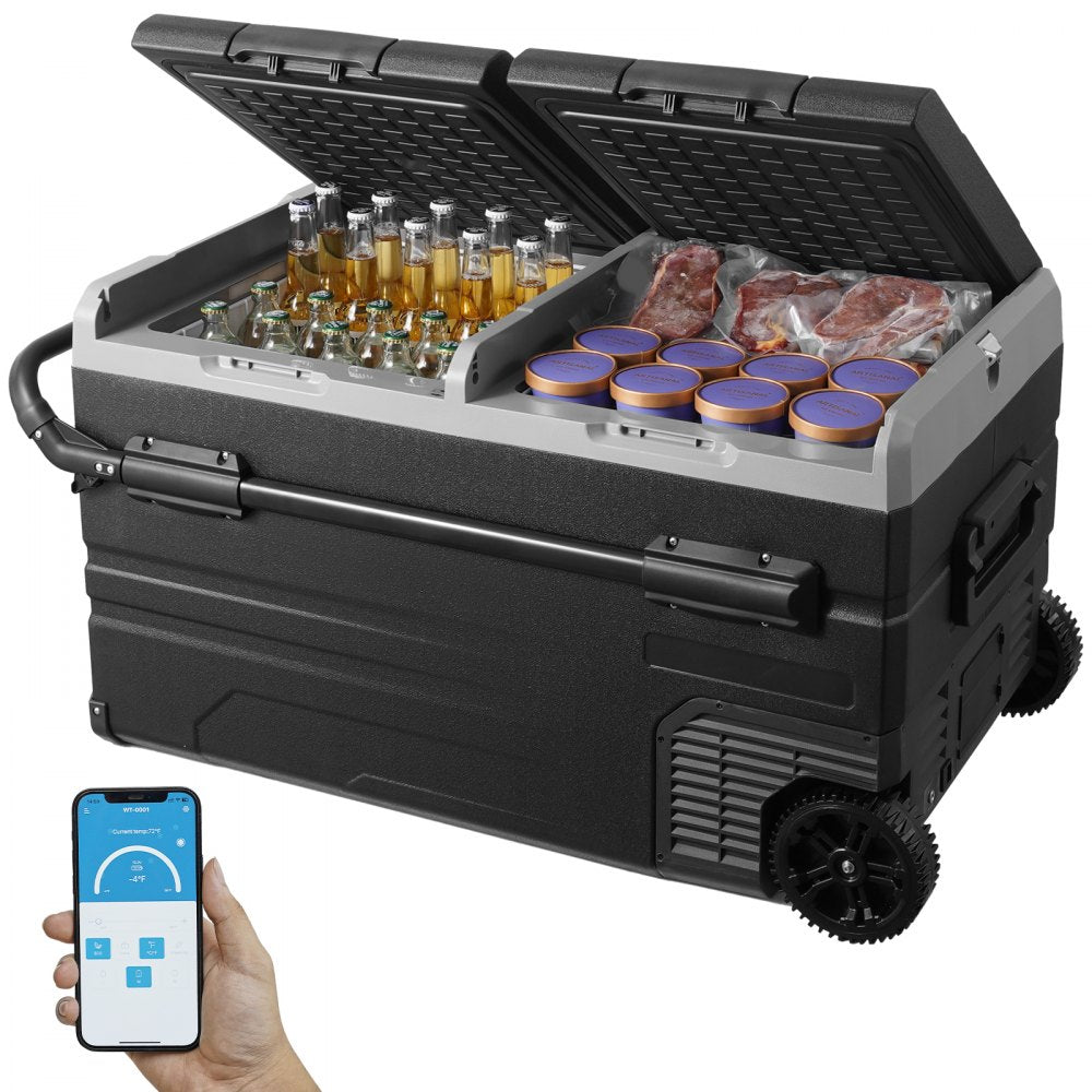 VEVOR Car Refrigerator, 12 Volt Car Refrigerator Fridge, 115 L Dual Zone Portable Freezer with Wheels and Handle