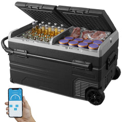 VEVOR Car Refrigerator, 12 Volt Car Refrigerator Fridge, 115 L Dual Zone Portable Freezer with Wheels and Handle