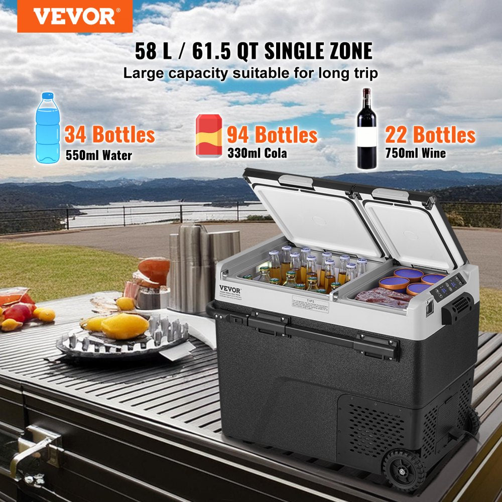 VEVOR Portable Car Refrigerator, 12 Volt Car Refrigerator Fridge, 58 L / 61.5 QT Dual Zone Portable Freezer, -4℉-68℉