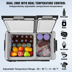 VEVOR Portable Car Refrigerator, 12 Volt Car Refrigerator Fridge, 58 L / 61.5 QT Dual Zone Portable Freezer, -4℉-68℉