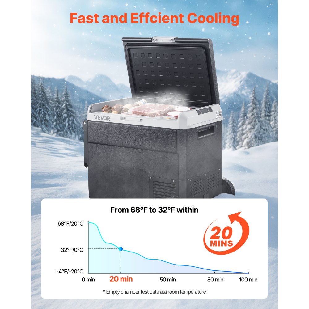 VEVOR 12 Volt Car Refrigerator, 63.4QT/60L Car Fridge, Portable Electric Cooler with Wheels and Handle, -4℉~68℉, 12/24V