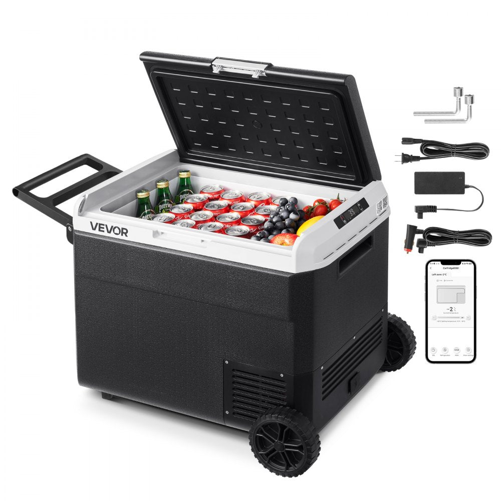 VEVOR 12 Volt Car Refrigerator, 63.4QT/60L Car Fridge, Portable Electric Cooler with Wheels and Handle, -4℉~68℉, 12/24V