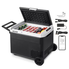 VEVOR 12 Volt Car Refrigerator, 63.4QT/60L Car Fridge, Portable Electric Cooler with Wheels and Handle, -4℉~68℉, 12/24V