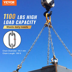 VEVOR Proof Coil Chain, 3/16" x 100', 1100 lbs Safe Working Load, Zinc Plated Proof Tested Coil Chain with Two Quick