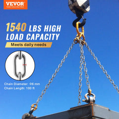 VEVOR Proof Coil Chain, 1/4" x 100', 1540 lbs Safe Working Load, Zinc Plated Proof Tested Coil Chain with Two Quick