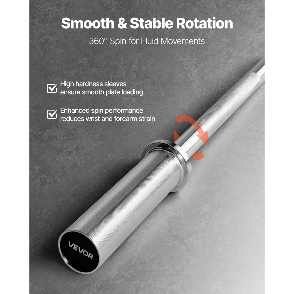 VEVOR 4FT Barbell Bar, Fits 2-Inch Weight Plates, Chrome Plated Barbell Bar with Knurled Grip for Strength Training