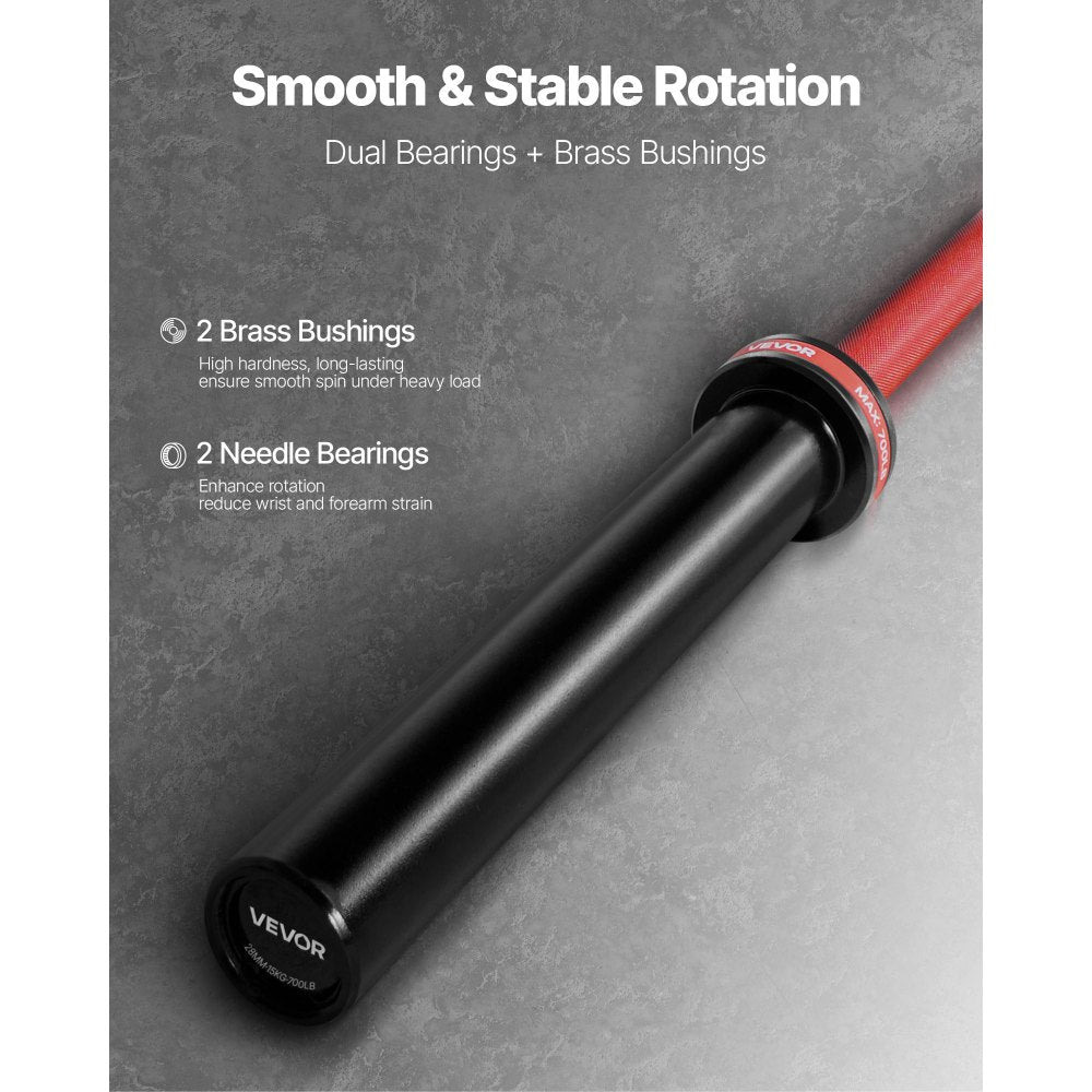VEVOR 6FT Barbell Bar, Fits 2-Inch Weight Plates, Barbell Bar with Knurled Grip for Strength Training, Weightlifting