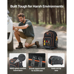 VEVOR Rolling Tool Backpack, 110 lbs Load Capacity, 45 Pockets Heavy Duty Roller Tool Bag on Wheels, Adjustable