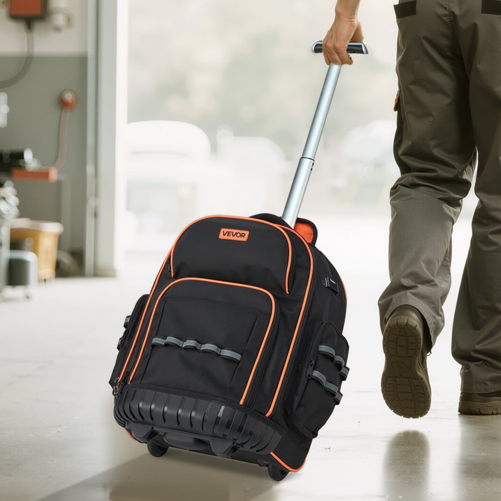 VEVOR Rolling Tool Backpack, 110 lbs Load Capacity, 45 Pockets Heavy Duty Roller Tool Bag on Wheels, Adjustable