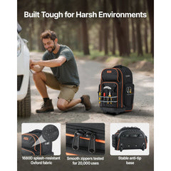 VEVOR Rolling Tool Backpack, 110 lbs Load Capacity, 72 Pockets Heavy Duty Roller Tool Bag on Wheels, Adjustable