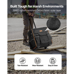 VEVOR Rolling Tool Bag, 110 lbs Load Capacity, 25 Pockets Heavy Duty Roller Tool Bag on Wheels, Adjustable Telescoping