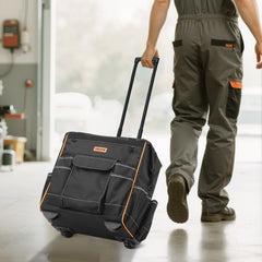 VEVOR Rolling Tool Bag, 110 lbs Load Capacity, 25 Pockets Heavy Duty Roller Tool Bag on Wheels, Adjustable Telescoping