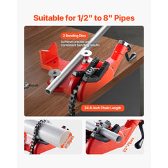 VEVOR Heavy-Duty Pipe Chain Vise, 1/2" - 8" Pipe Capacity, 34.6" Rugged Chain & Cast Iron Base, Industrial-Grade Pipe