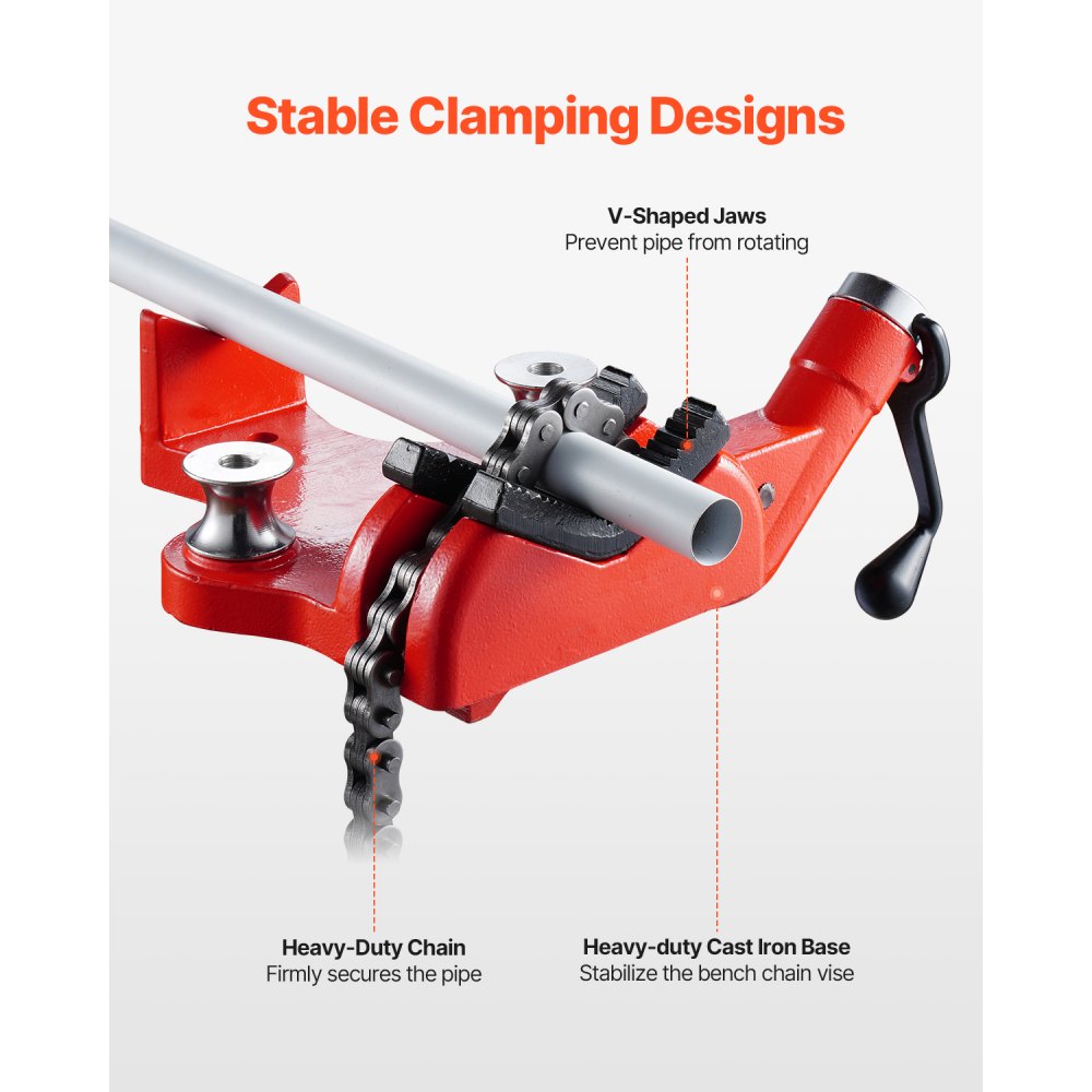 VEVOR Heavy-Duty Pipe Chain Vise, 1/2" - 8" Pipe Capacity, 34.6" Rugged Chain & Cast Iron Base, Industrial-Grade Pipe